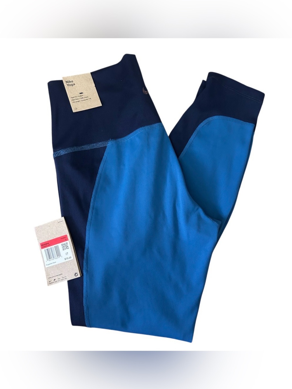Nike Yoga Hi-Waist 7/8  Ribbed Panel Leggings Blue/Navy Women’s Size Large